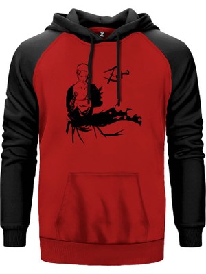One Piece Roronao Zoro Kırmızı Renk Reglan Kol Kapşonlu Sweatshirt