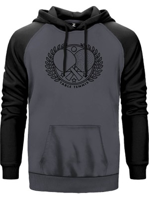 Masa Tenisi Gri Renk Reglan Kol Kapşonlu Sweatshirt