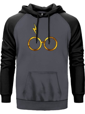 Harry Potter Glasses 3 Gri Renk Reglan Kol Kapşonlu Sweatshirt