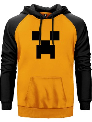 Minecraft Creeper Face Sarı Renk Reglan Kol Kapşonlu Sweatshirt
