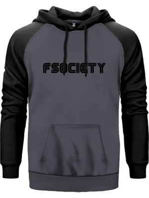 Mr.robot Fsociety Gri Renk Reglan Kol Kapşonlu Sweatshirt