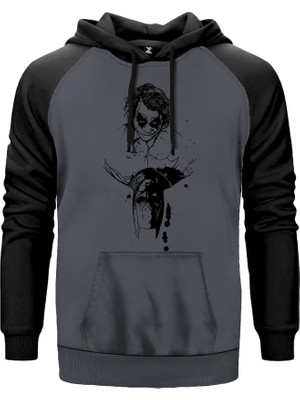 Batman Vs Joker Gri Renk Reglan Kol Kapşonlu Sweatshirt