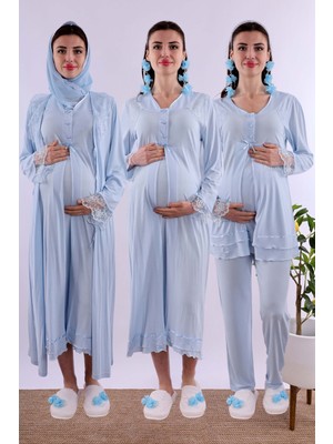 Mavi Tesettürlü Hamile Lohusa Set BYL2T24262