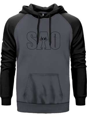 Sword Art Online Gri Renk Reglan Kol Kapşonlu Sweatshirt