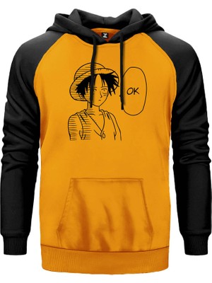 One Piece Luffy Ok Sarı Renk Reglan Kol Kapşonlu Sweatshirt