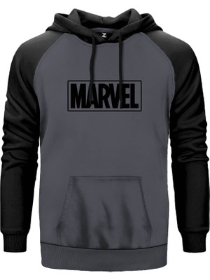 Marvel Logo Gri Renk Reglan Kol Kapşonlu Sweatshirt