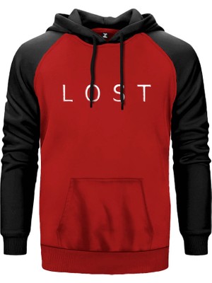 Lost Official Logo Kırmızı Renk Reglan Kol Kapşonlu Sweatshirt