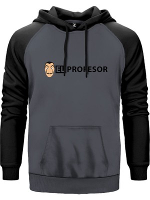 La Casa De Papel Face Gri Renk Reglan Kol Kapşonlu Sweatshirt