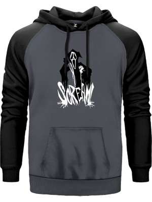 Scream Comic Gri Renk Reglan Kol Kapşonlu Sweatshirt
