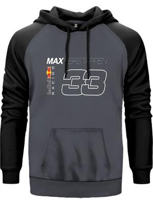 F1 33 Max Verstappen Gri Renk Reglan Kol Kapşonlu Sweatshirt
