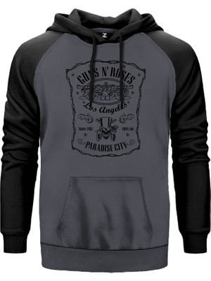 Guns N Roses Paradise Gri Renk Reglan Kol Kapşonlu Sweatshirt
