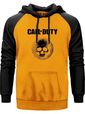 Call Of Duty Skull Sarı Renk Reglan Kol Kapşonlu Sweatshirt