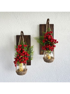 Duvar Dekoru, LED Işıklı, Kokina Yılbaşı Çiçeği, Balkon Dekoru, Ceviz Ikili Set