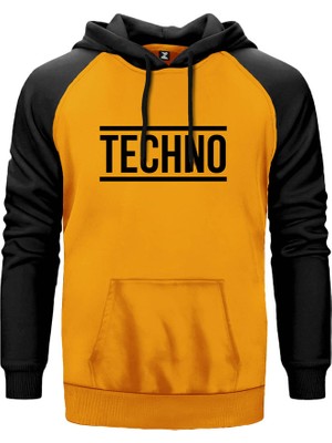 Techno Sarı Renk Reglan Kol Kapşonlu Sweatshirt