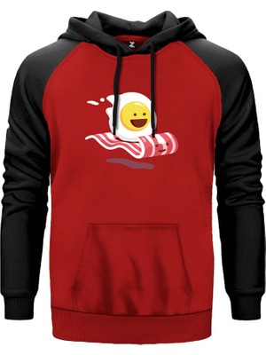Yumurtanın Sihirli Jambonu Kırmızı Renk Reglan Kol Kapşonlu Sweatshirt
