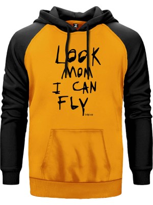 Travis Scott Look Mom I Can Fly Sarı Renk Reglan Kol Kapşonlu Sweatshirt