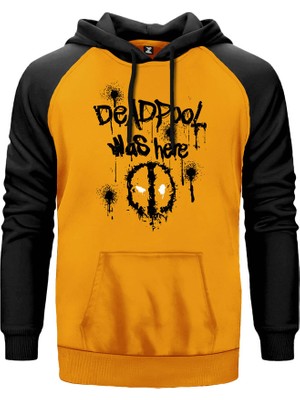 Deadpool Was Here Sarı Renk Reglan Kol Kapşonlu Sweatshirt