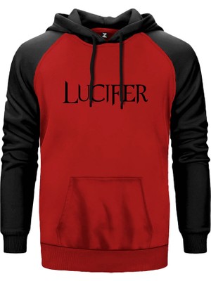 Lucifer Text Kırmızı Renk Reglan Kol Kapşonlu Sweatshirt