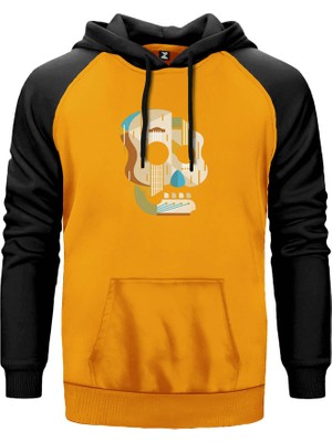 Guitar Skull Sarı Renk Reglan Kol Kapşonlu Sweatshirt