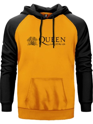 Queen Love Of My Life Sarı Renk Reglan Kol Kapşonlu Sweatshirt