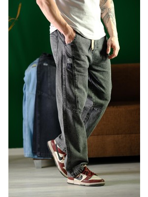 Reax Camilla Beli Lastikli Ipli Düz Paça Rahat Kesim Erkek Jean Pantolon