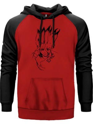 Dr.stone Emc2 Kırmızı Renk Reglan Kol Kapşonlu Sweatshirt