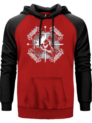 Ensiferum Skull Kırmızı Renk Reglan Kol Kapşonlu Sweatshirt