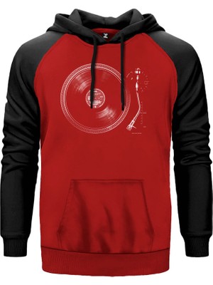 Gramafon Skatch Kırmızı Renk Reglan Kol Kapşonlu Sweatshirt