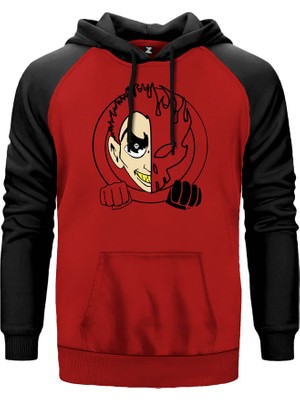 The Offspring Man And Ghost Kırmızı Renk Reglan Kol Kapşonlu Sweatshirt