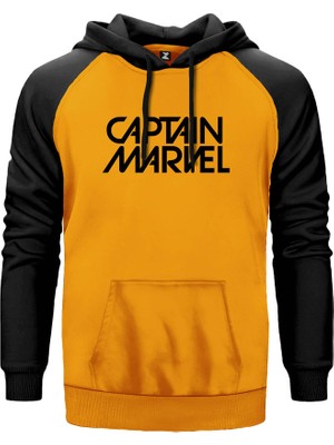 Captain Marvel Text Sarı Renk Reglan Kol Kapşonlu Sweatshirt