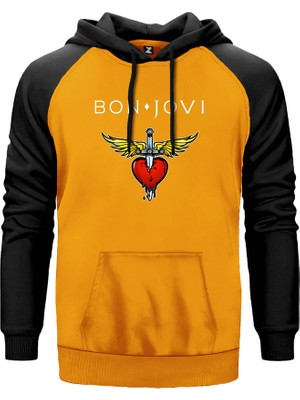 Bon Jovi Hearth Sarı Renk Reglan Kol Kapşonlu Sweatshirt