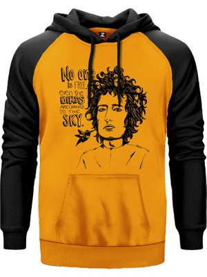 Bob Dylan Birds Sarı Renk Reglan Kol Kapşonlu Sweatshirt