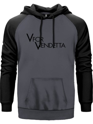 V For Vendetta Logo Gri Renk Reglan Kol Kapşonlu Sweatshirt