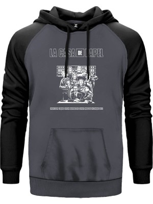 La Casa De Papel Team Gri Renk Reglan Kol Kapşonlu Sweatshirt
