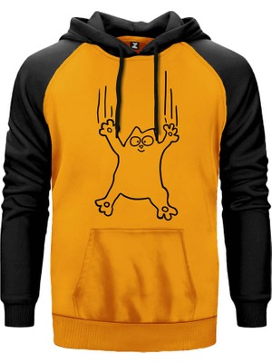 Tırmalayan Kedi Sarı Renk Reglan Kol Kapşonlu Sweatshirt