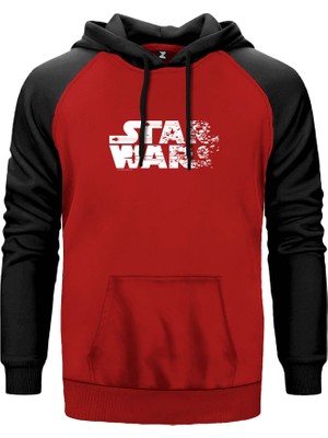 Star Wars Logo 2 Kırmızı Renk Reglan Kol Kapşonlu Sweatshirt