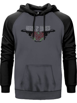 Guns N Roses Double Gri Renk Reglan Kol Kapşonlu Sweatshirt