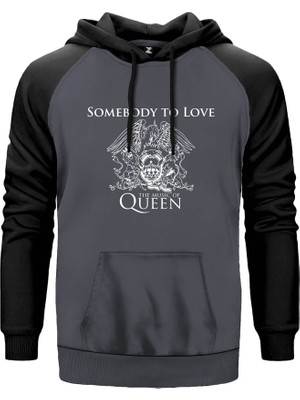 Queen Somebody To Love Gri Renk Reglan Kol Kapşonlu Sweatshirt