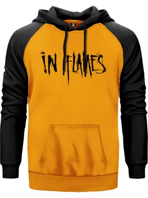 In Flames Logo Sarı Renk Reglan Kol Kapşonlu Sweatshirt