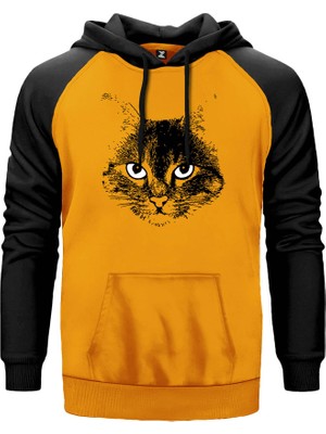 Tekir Kedi Sarı Renk Reglan Kol Kapşonlu Sweatshirt