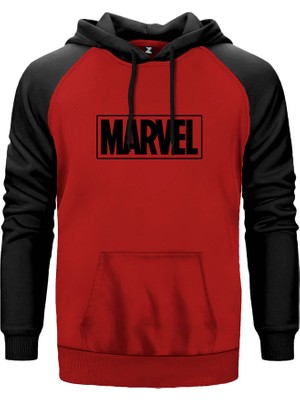 Marvel Logo Kırmızı Renk Reglan Kol Kapşonlu Sweatshirt