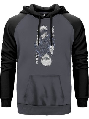 Gojo Satoru Jujutsu Gri Renk Reglan Kol Kapşonlu Sweatshirt