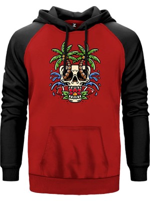 Kuru Kafa Plajı Kırmızı Renk Reglan Kol Kapşonlu Sweatshirt