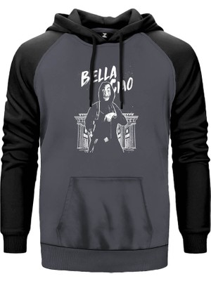La Casa De Papel Bella Gri Renk Reglan Kol Kapşonlu Sweatshirt