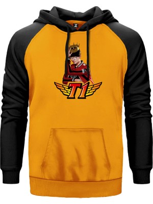 Skt T1 Faker Sarı Renk Reglan Kol Kapşonlu Sweatshirt