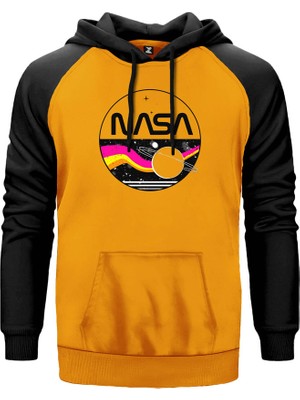 Nasa Retro Sarı Renk Reglan Kol Kapşonlu Sweatshirt