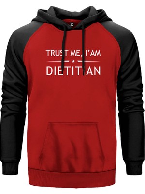 Diyetisyen Trust Me Kırmızı Renk Reglan Kol Kapşonlu Sweatshirt