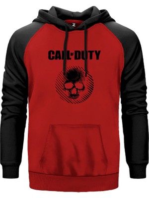Call Of Duty Skull Kırmızı Renk Reglan Kol Kapşonlu Sweatshirt