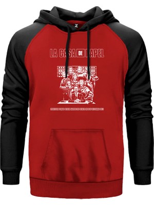 La Casa De Papel Team Kırmızı Renk Reglan Kol Kapşonlu Sweatshirt