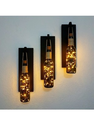 Retro Yeşil Şişeli LED Işıklı, Mat Siyah Aplik, 3 Lü Set